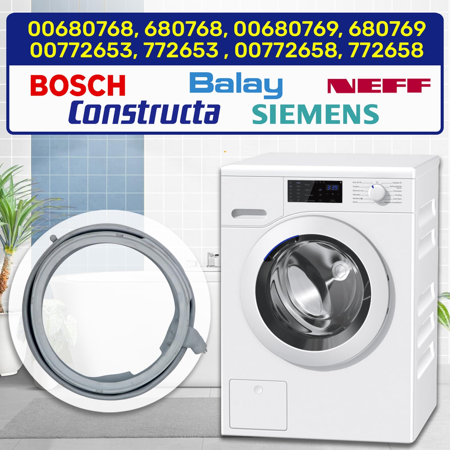 Türdichtung für Waschmaschine 400x310x85 mm mit dem Originalcode 00680768 680768 00680769 680769 00772653 00772658 für Bosch für Siemens - Garantie 10 Jahre - MONTERAL