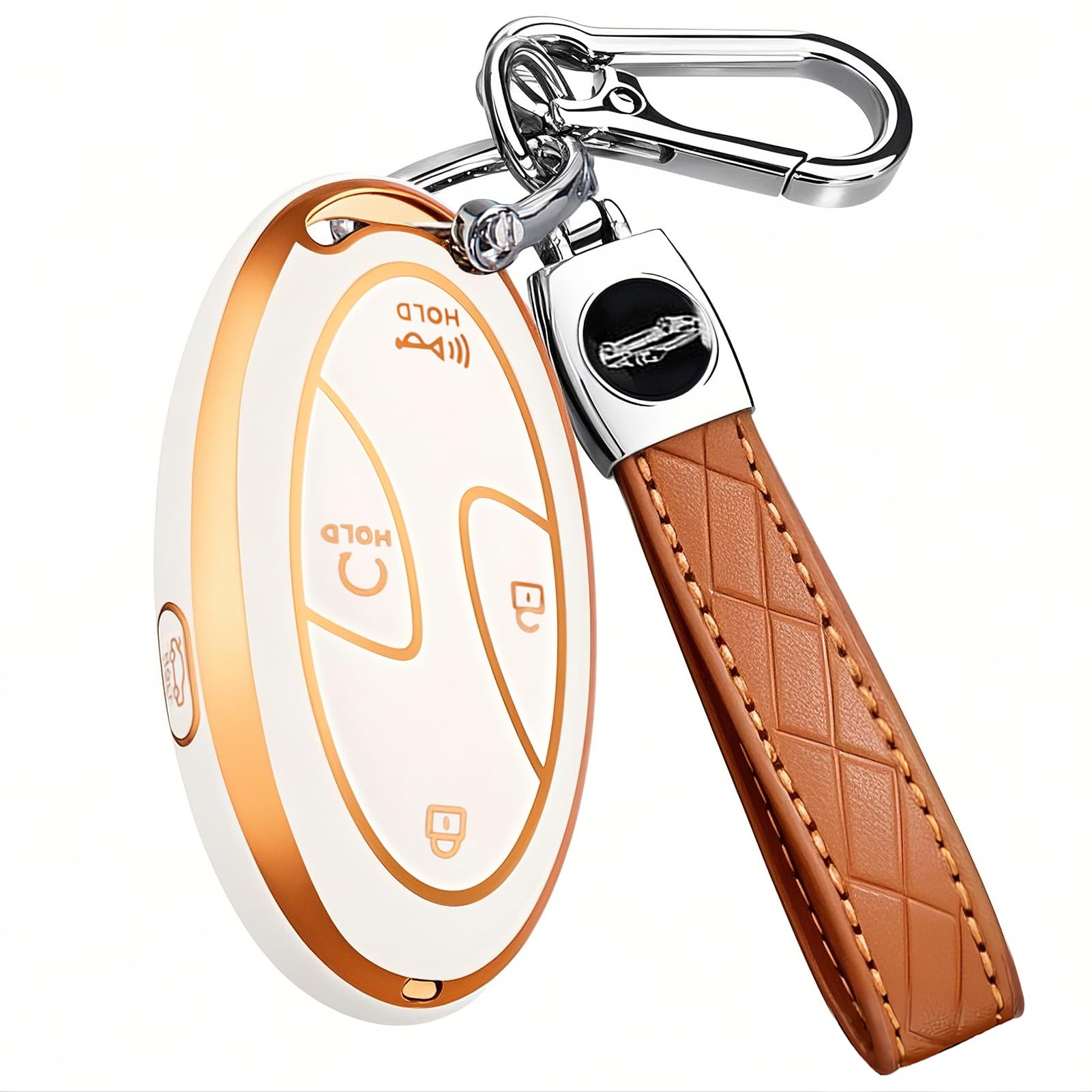 5 Buttons Compatible with Hyundai Key Fob Cover Accessories, Fits for Elanrtra Sonata Ioniq Santa Fe Santa Cruz KONA Tucson, Soft TPU Key Case with Leather Keychain (Ivory) Ivory 5 buttons