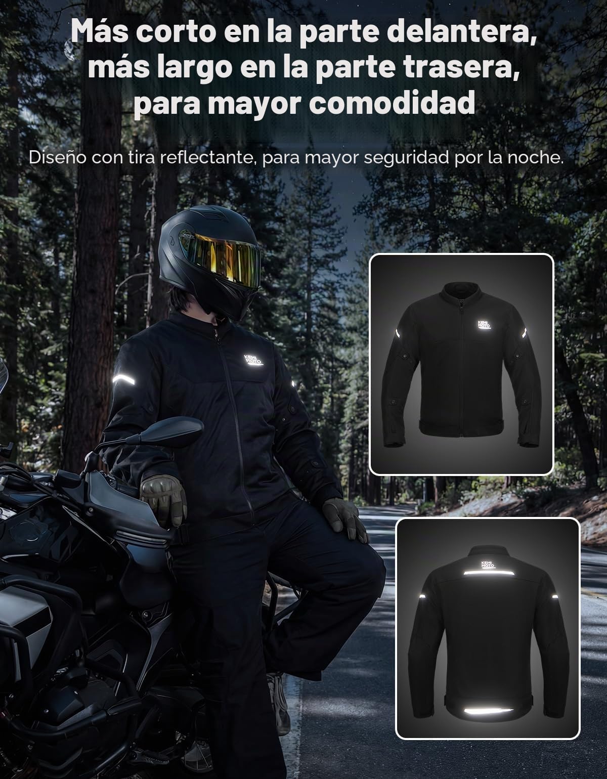 KEMIMOTO Chaqueta de Moto Hombre, CE-Protectores, Espalda de EVA, Malla Transpirable Bandas Reflectantes, Ideal para Uso Diario, Viajes Largos Actividades al Aire Libre