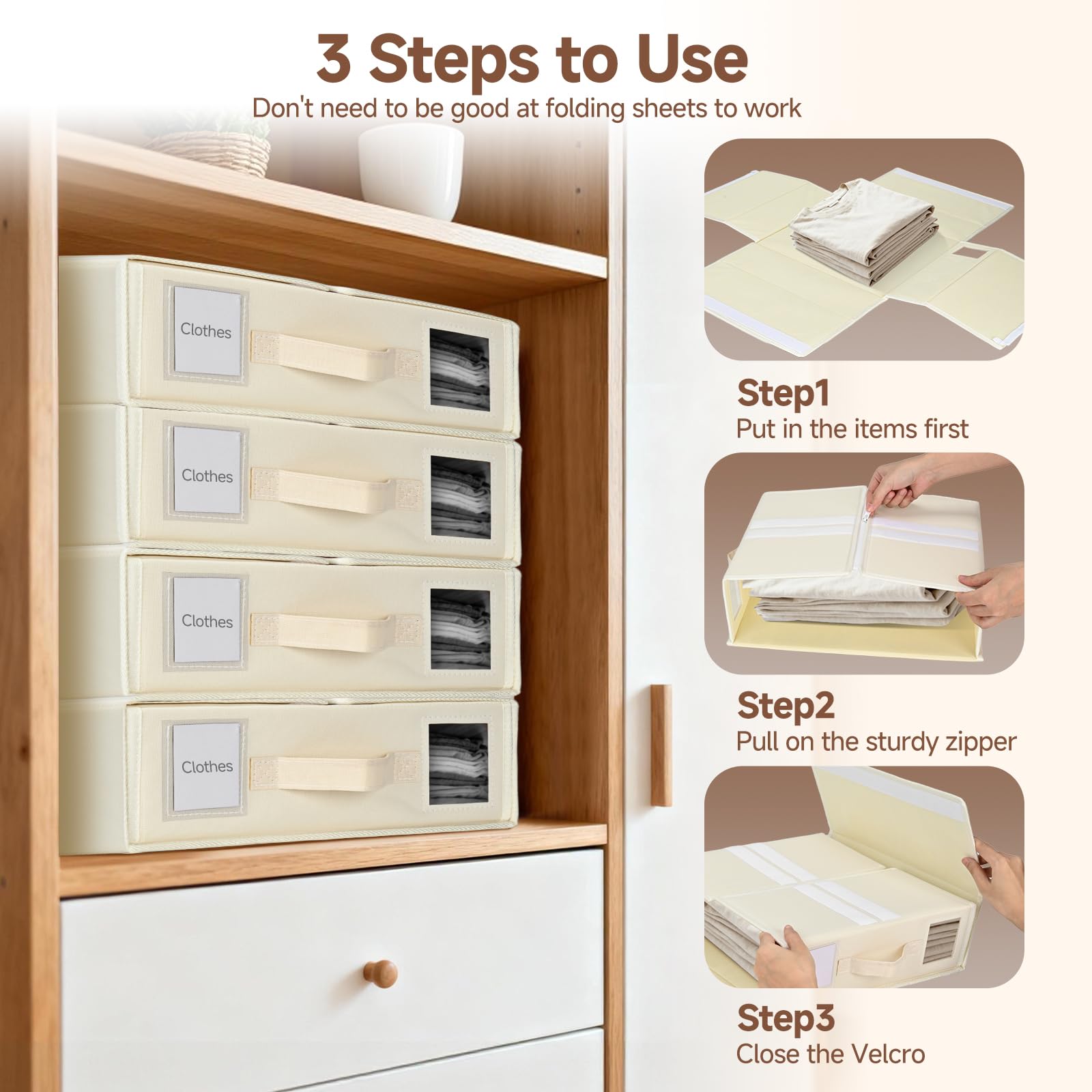 6 Pezzi Organizer Lenzuola Per Armadio, Sacche Per Lenzuola Pieghevoli, Scatole Porta Biancheria Da Letto Con Finestra, Contenitori Sottoletto Per Lenzuola, Copripiumini, Vestiti E Coperte, Beige