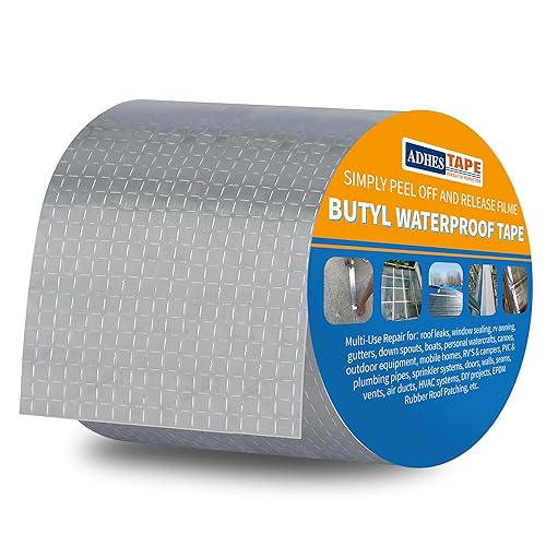 ADHES - Cinta de butilo impermeable, cinta adhesiva de papel de aluminio, 4 pulgadas x 16.4 ft, para reparación de caravanas, ventanas, silicona,