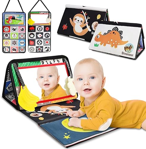 Juguetes para recién nacidos de 0 a 3 meses de desarrollo cerebral. Juguetes para bebés con libro arrugado de alto contraste y mordedor. Juguete