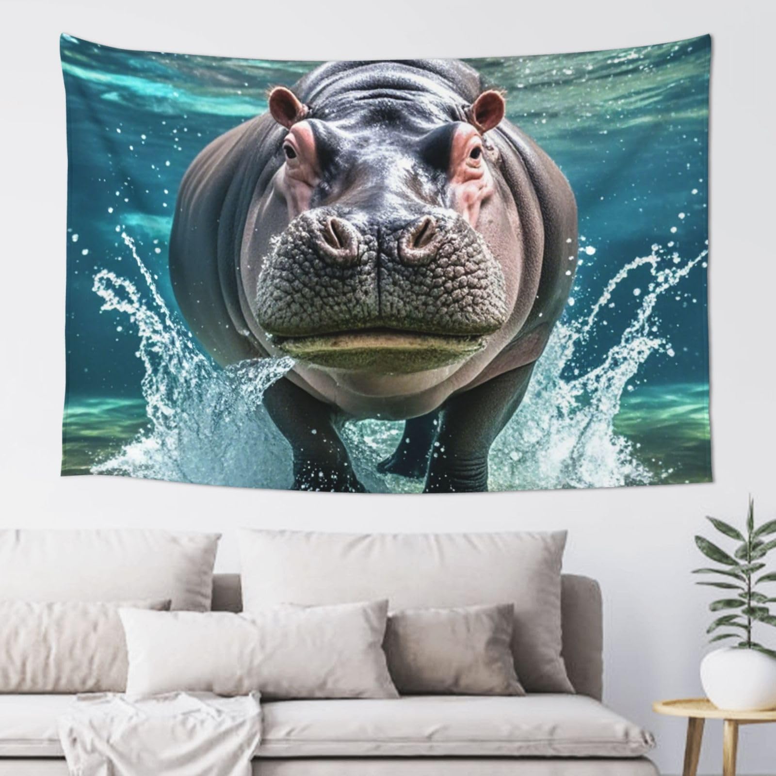 QLDETUPWLX Tapestry 152x102 cm Wall Hanging for Living Room Diving Hippo Tapestries Home Decor Soft Aesthetic Tapestries Hanging Decor Blanket Wall Tapestry for Bedroom Dorm Indoor Outdoor
