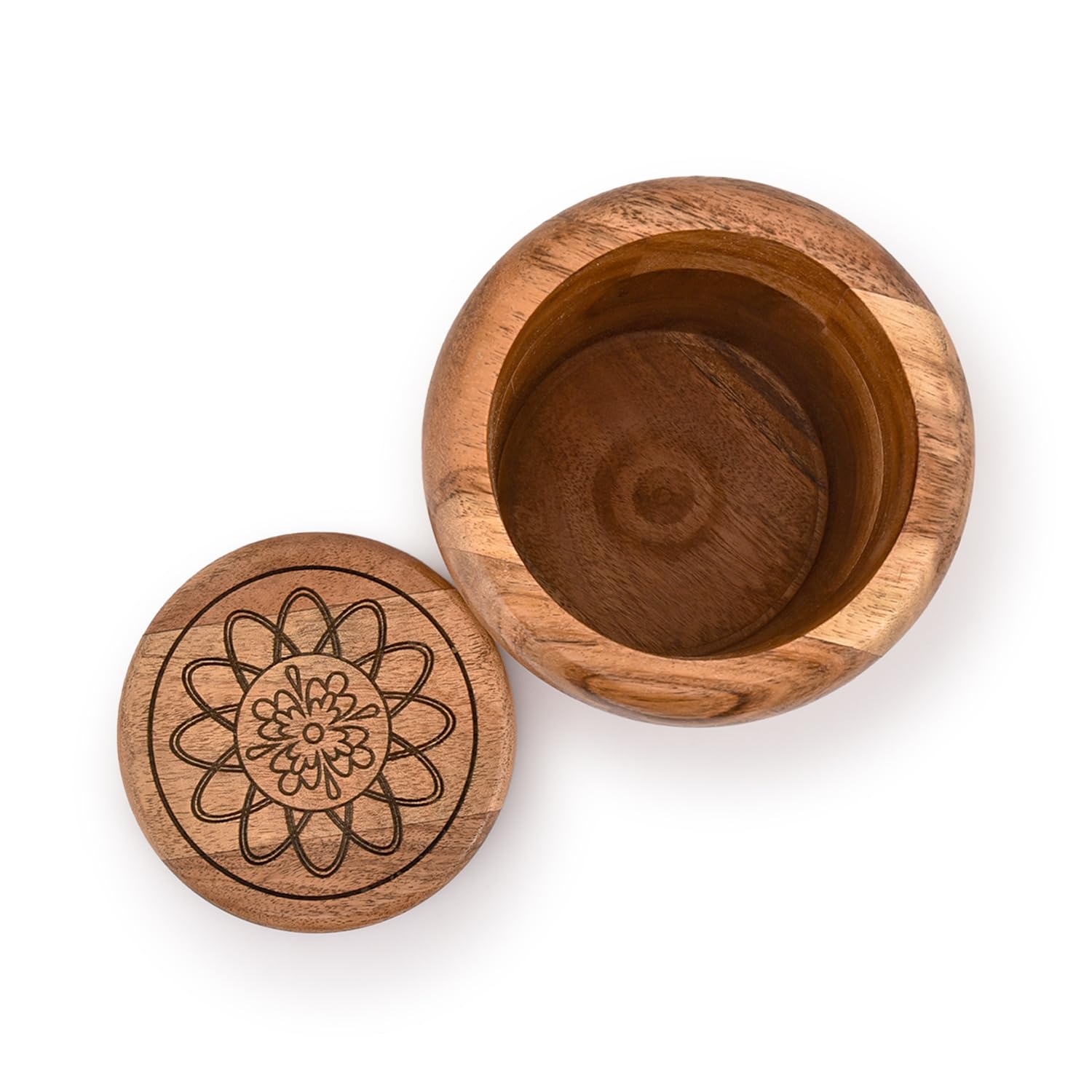 Kimona Voedselpotten & Canisters Acacia Hout ronde houten opbergpot met deksel voor het bewaren van koekjes voorraadkast, thee, suiker, koffie. (11,43 cm x 11,43 cm x 15,24 cm