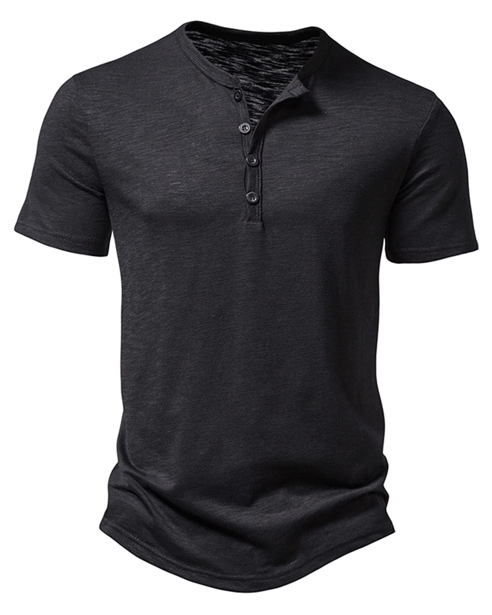 MakingDa Chemise Henley décontractée à manches longues/courtes pour homme, coupe musclée, 4 boutons, coupe ajustée