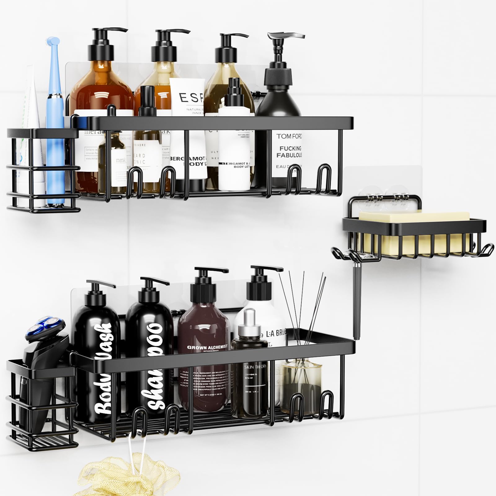 Seefly Estantería de Baño,5 Estantes, Estantería de Baño Sin Perforaciones, Estante de Ducha Sin Perforaciones, Acero Inoxidable, Estante de Ducha, Estante de Ducha, Adecuado para Cocina, Baño
