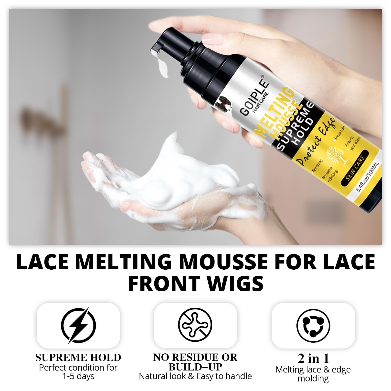 Lace Melting Spray Lace Melt schiuma e tenuta della punta, colla per capelli senza colla, spray per parrucche, set di installazione per parrucche
