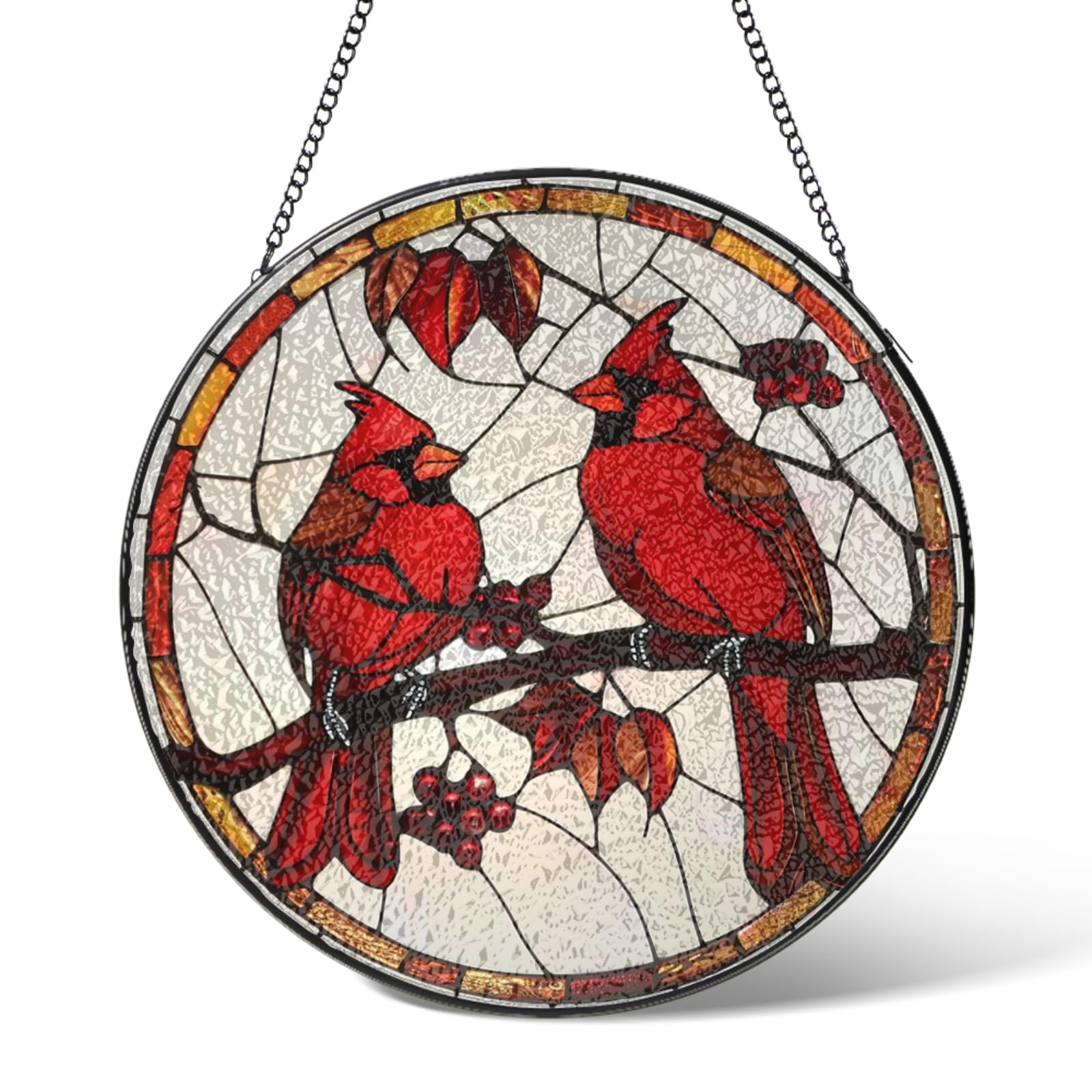 Birds on the Branch Suncatchers Stained Glass Window Hanging,Red Bird Flower Suncatcher Garden Decor Birthday Gifts,Sun Catchers Home Decorations for Bedroom Kitchen Patio, 5.9 IN