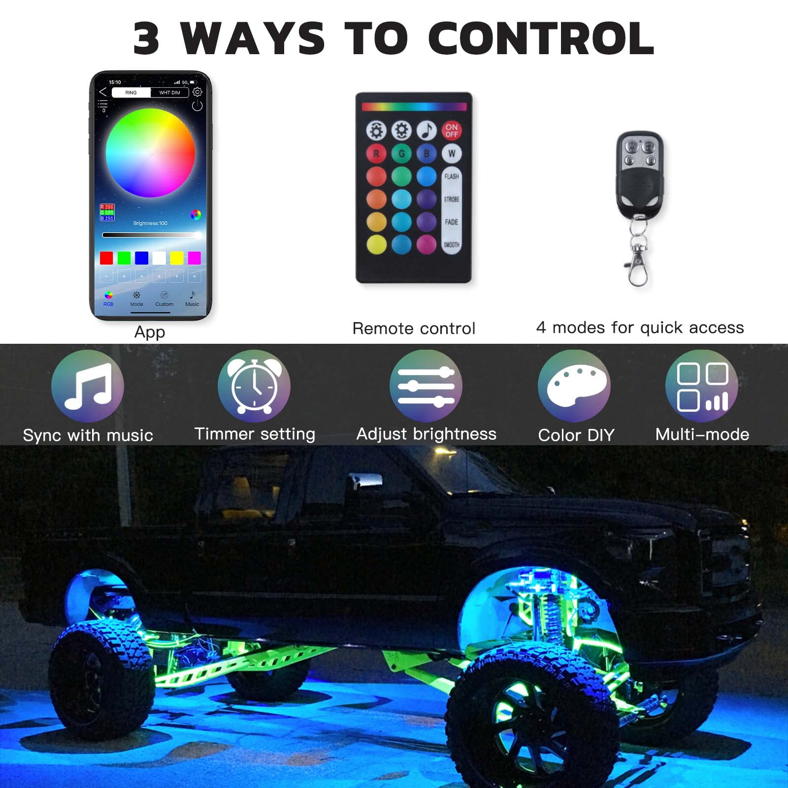 10 Pods RGB LED Rock Light, 60 LED de Alto Brillo Kit de neón a Prueba de Agua de la luz del Coche con Control de App/RF luz de la Roca de 16 Millones de Colores para SUV vehículos Todo Terreno