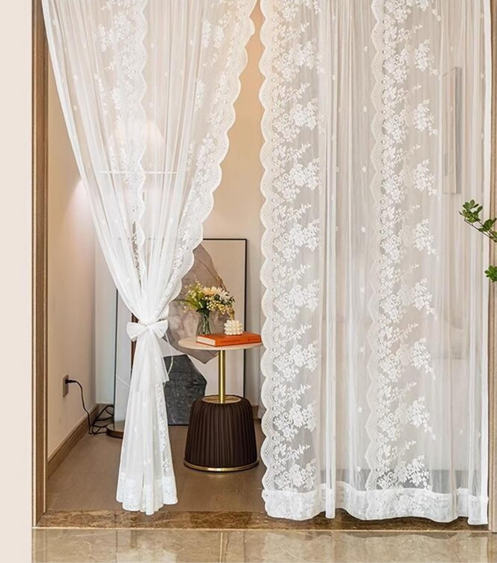 Rideaux voilage salon Beydodo 132x274 cm | Lot de 2 pièces transparentes en polyester à oeillets