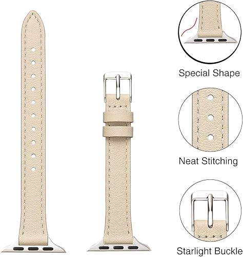 Miniatura 2 de STIROLL Correas de cuero delgadas compatibles con Apple Watch Band de 1.49, 1.57, 1.61, 1.65, 1.73, 1.77 y 1.77 pulgadas, correa delgada de cuero de