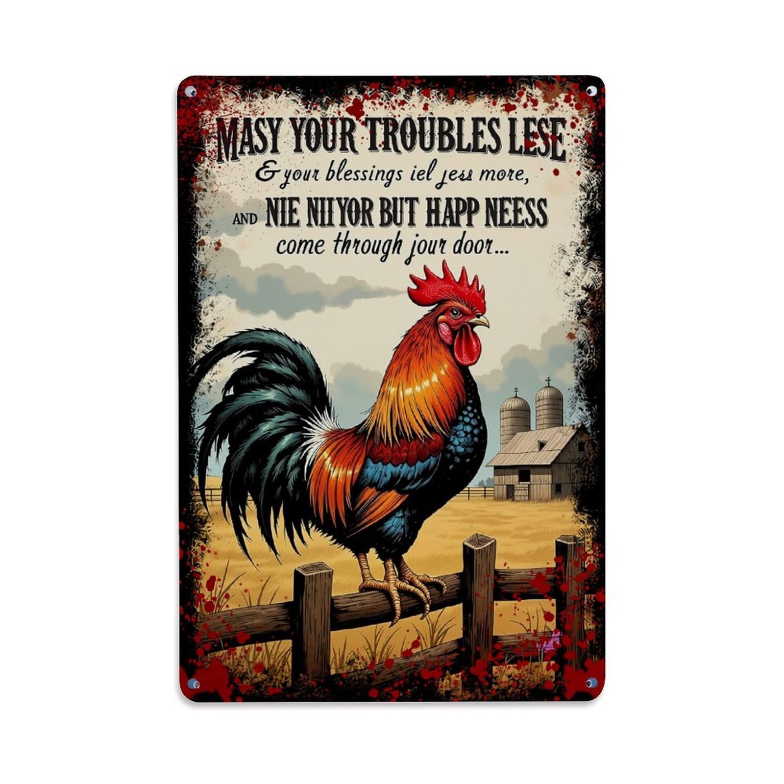 Jdfenggu Vintage Rooster Farmhouse Blessing Art Print Retro Metal Tin Sign, Decor Art Poster For Bar, Home, Man Cave, Kitchen, Laundry Room Gift 8X12inch