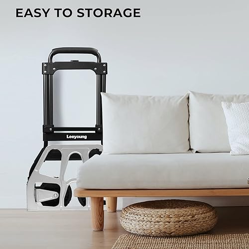 Miniatura 7 de Leeyoung Carrito Dolly y Carretilla de Mano Plegable, Resistente Capacidad de 331 lb para Mudanzas, Soporte de Rueda de Aluminio y Tubo de Acero,