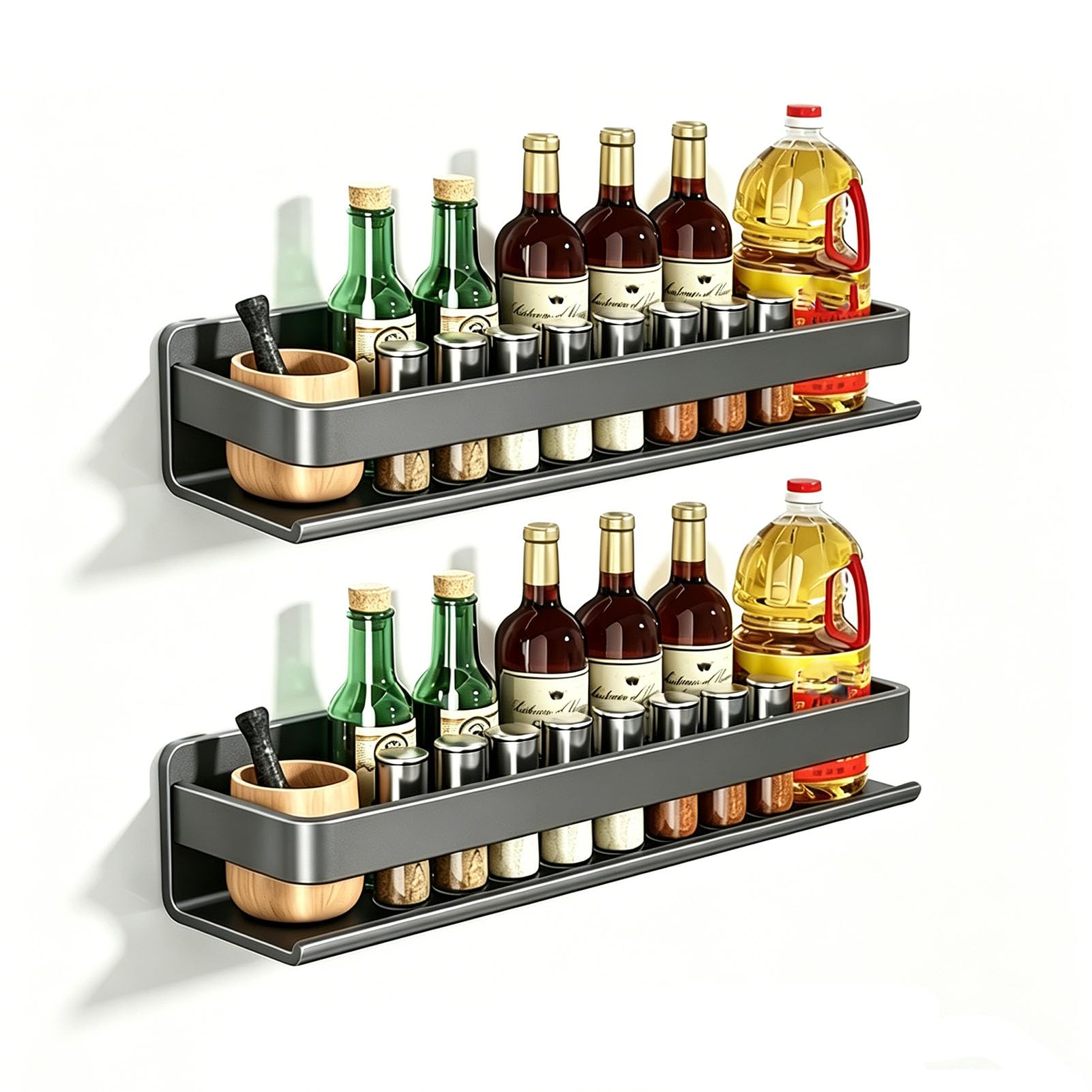 TBATM 2 -Tier Spice Rack, No-Drill Adhesive Iron Spice Organiser, Wall Mounted Rack, Kitchen Cupboard Storage Shelf for Jars and Herbs,40cm