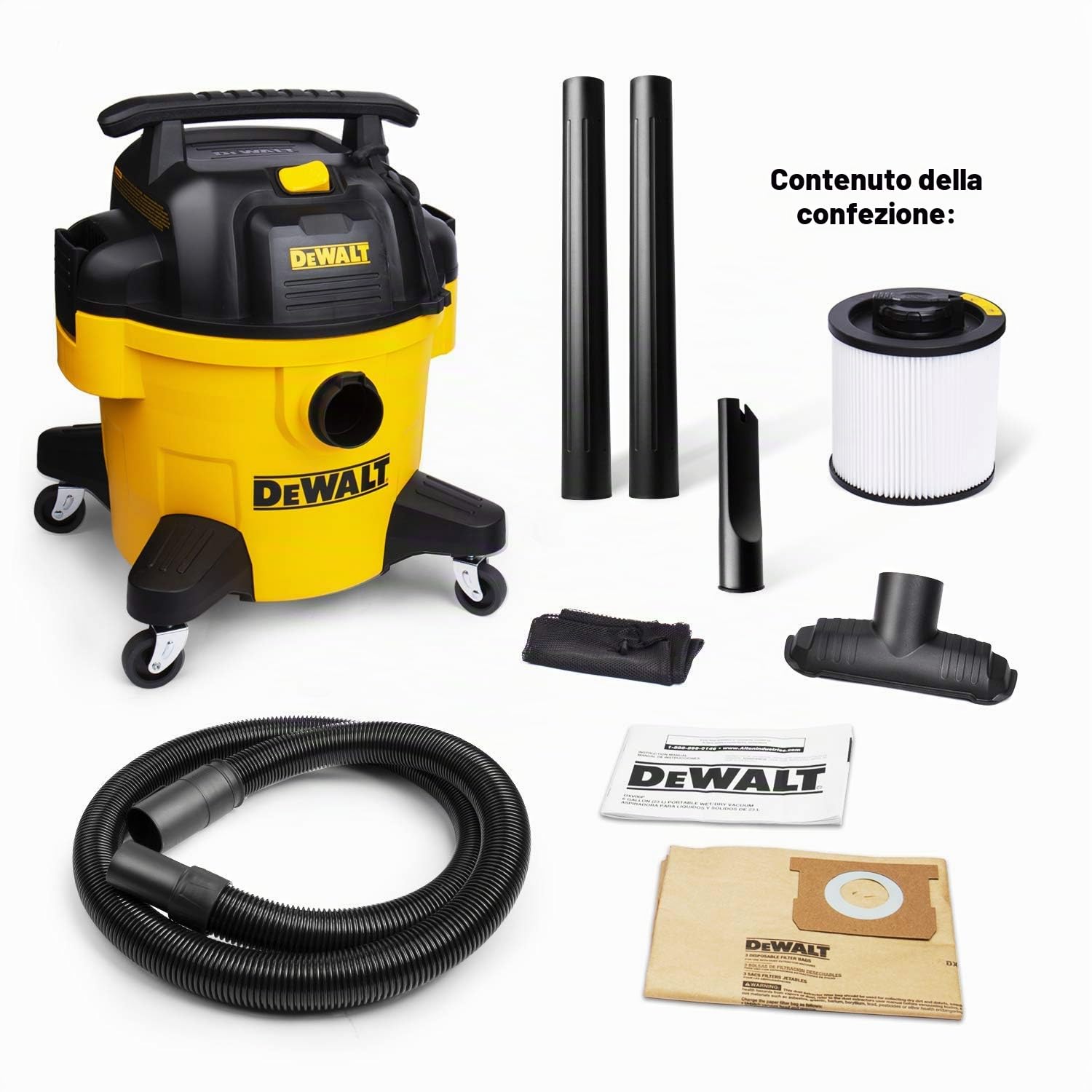 DeWALT EUDXV23P 23L - Aspirapolvere a umido e secco, in poli, 1150 W, 23 litri, colore: Giallo
