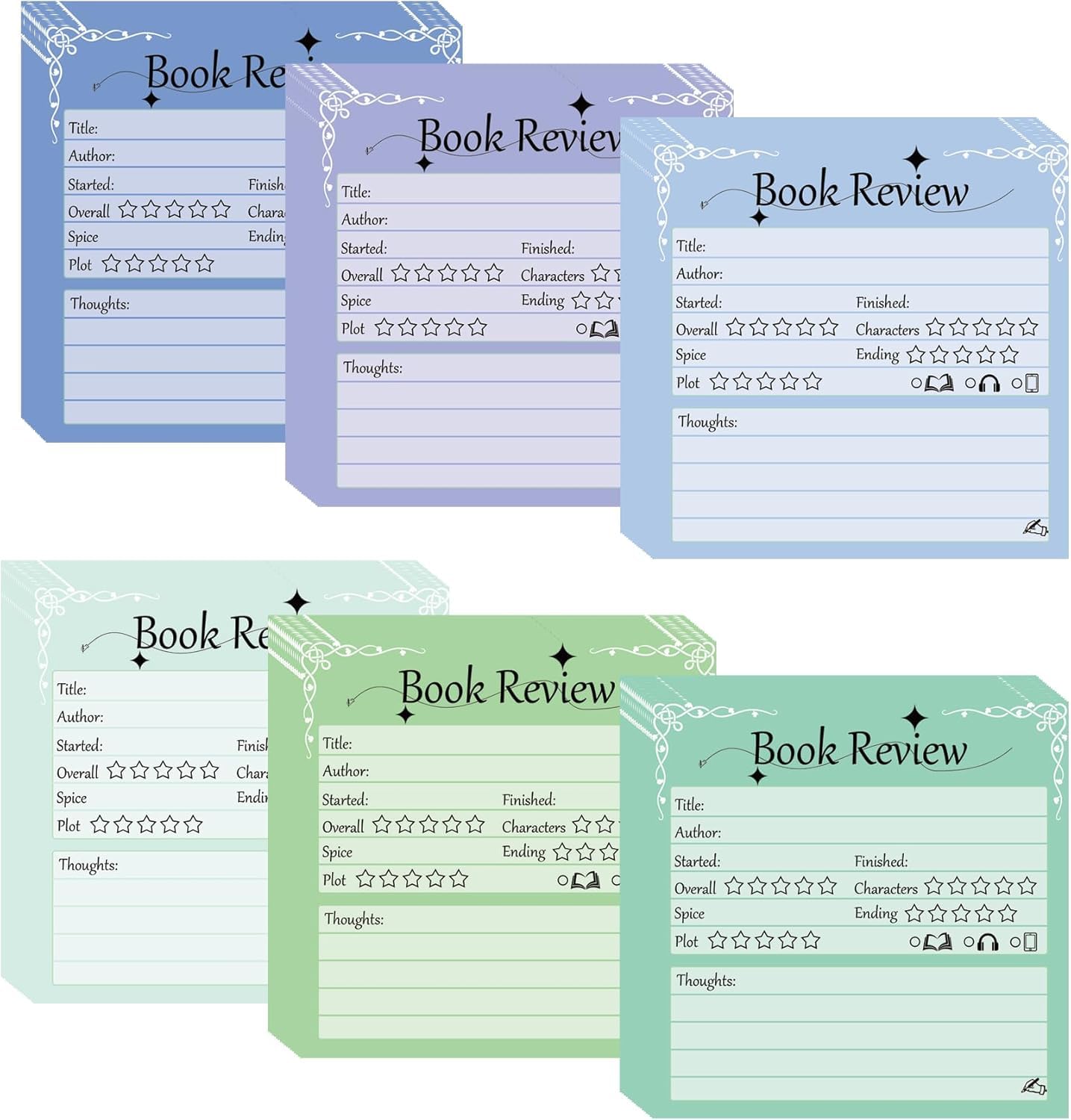 6 Set Book Review Sticky Notes for Reading Tracking 2.95 x 2.95 inch Back to School Mini Colorful Funny Office Notepads 300 Pag Reading Tracker Sticky Pads for Students Teacher Women Men Adult