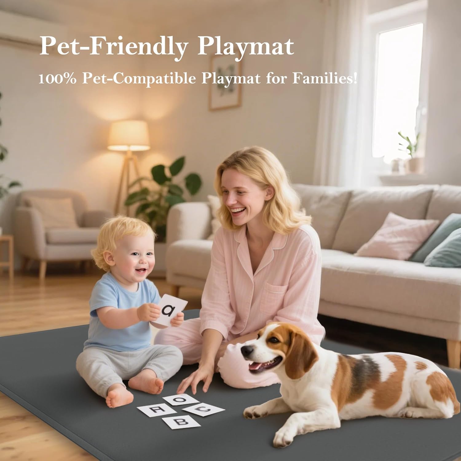 PapaMama 1.3" Thick Baby Play Mat for Floor Playpen, 50x50 Foam Tummy Time Mat, Padded Support Soft Plush Nursery Rug for Infant Kids Toddler Crawling Kick Activity (Dark Grey)