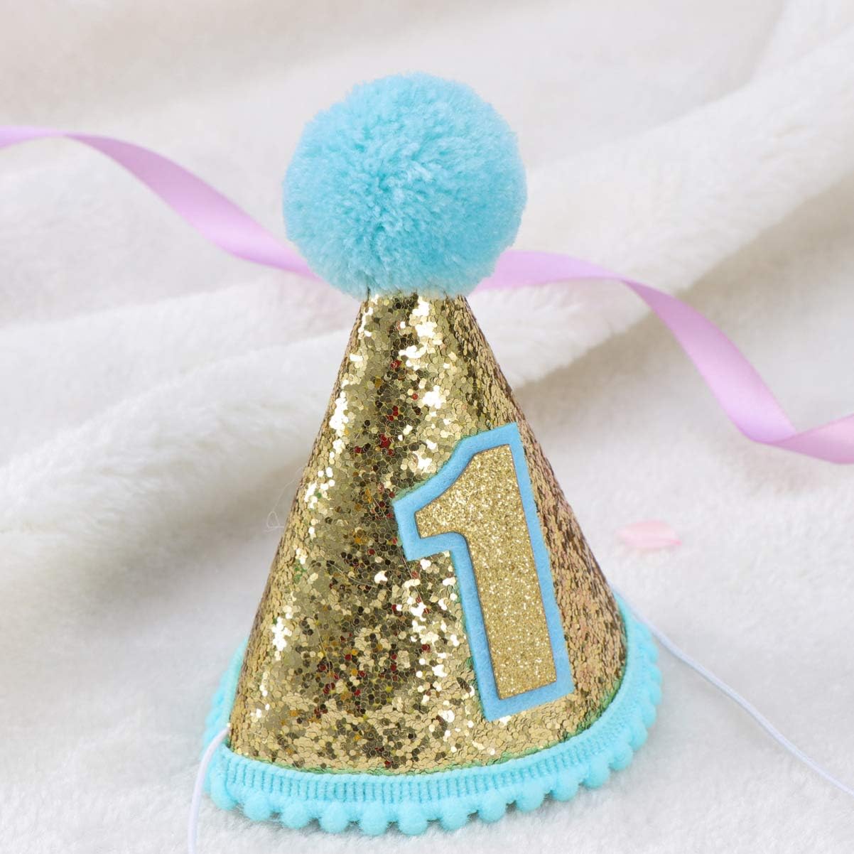Tomaibaby Glitter 1st Birthday Hat, Kids Birthday Cone hat, Birthday Party Supplies with Adjustable Headband - Image 4
