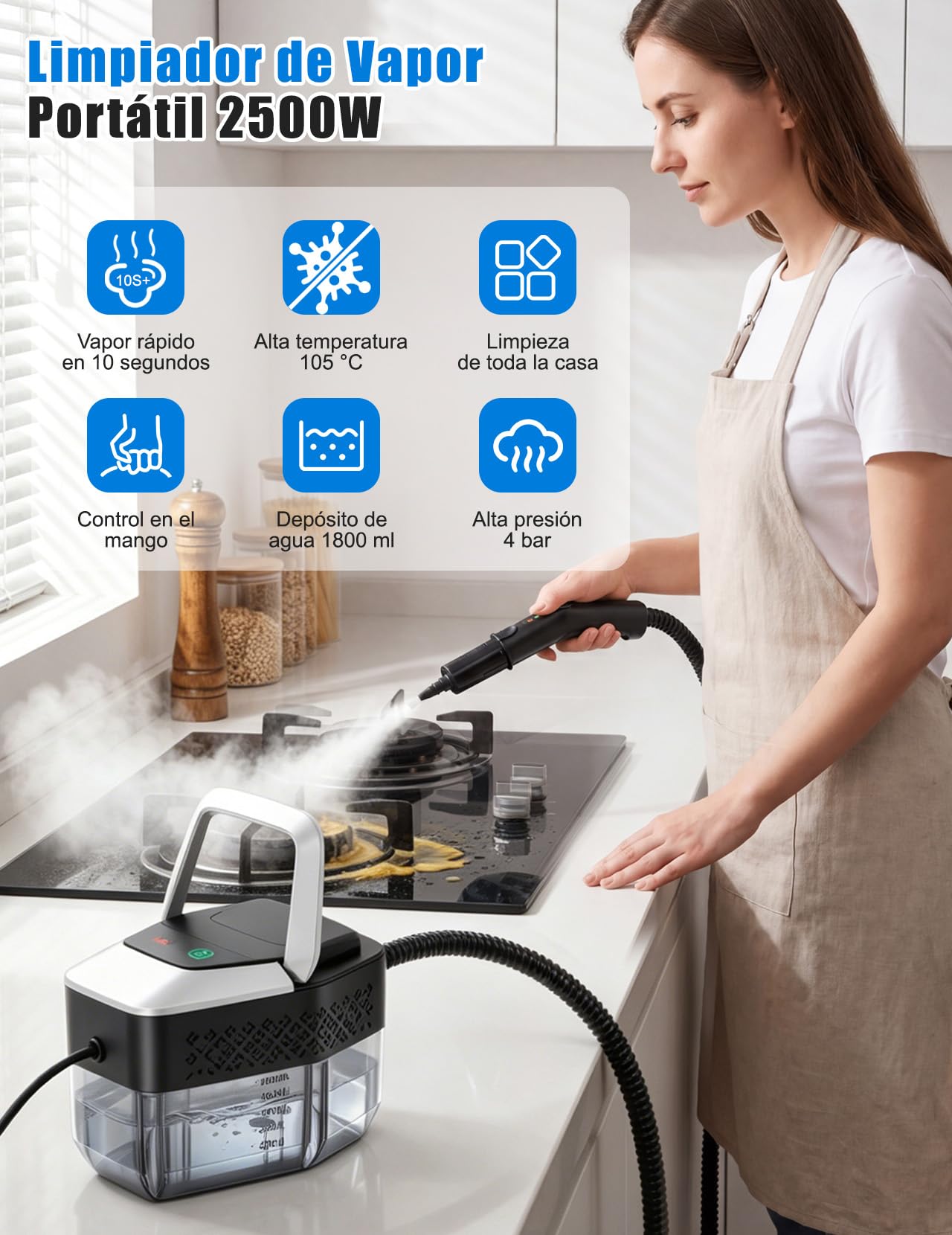 Limpiador a Vapor, Limpiador a Vapor de Mano Multiusos 2500W
