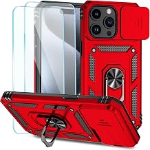 SunStory Compatible with iPhone 15 Pro Max Case with HD Screen Protector & Slide Camera Cover & Rotated Ring Kickstand, [Military-Grade] Phone Case for iPhone 15 Pro Max,Red