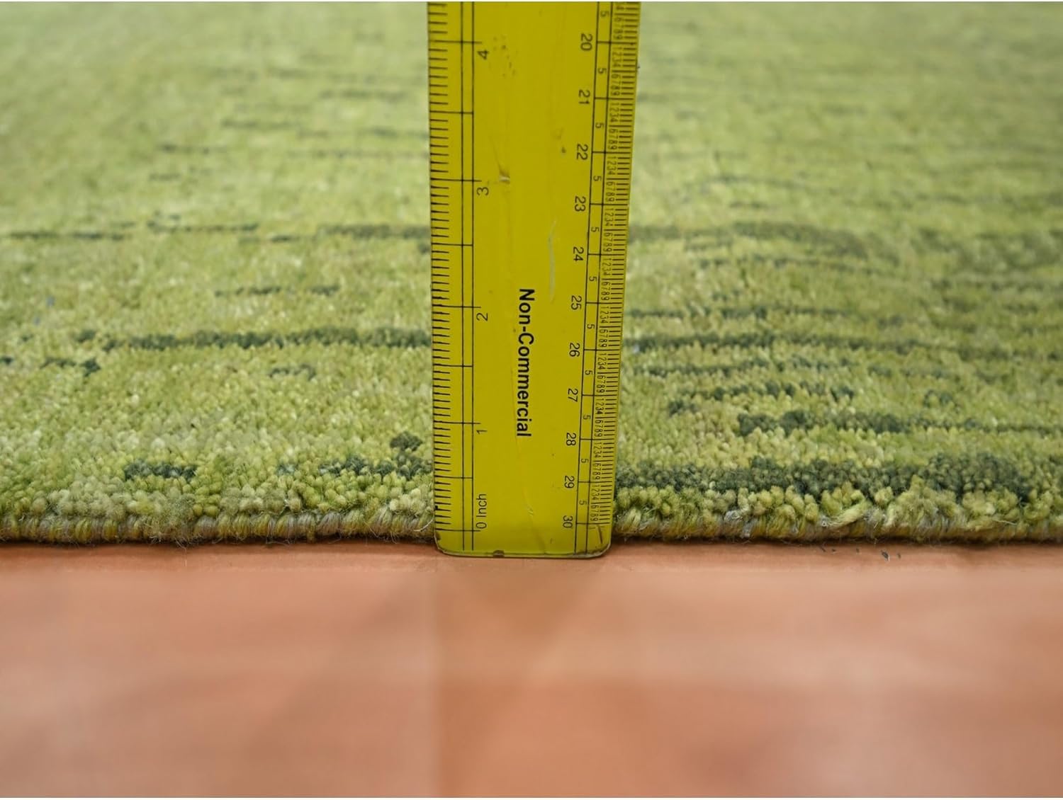 Hand Knotted Wool Runner Rug, Pickle Green, 2'7"x6'1", Vertical Ombre Design, Densely Woven Oriental Style