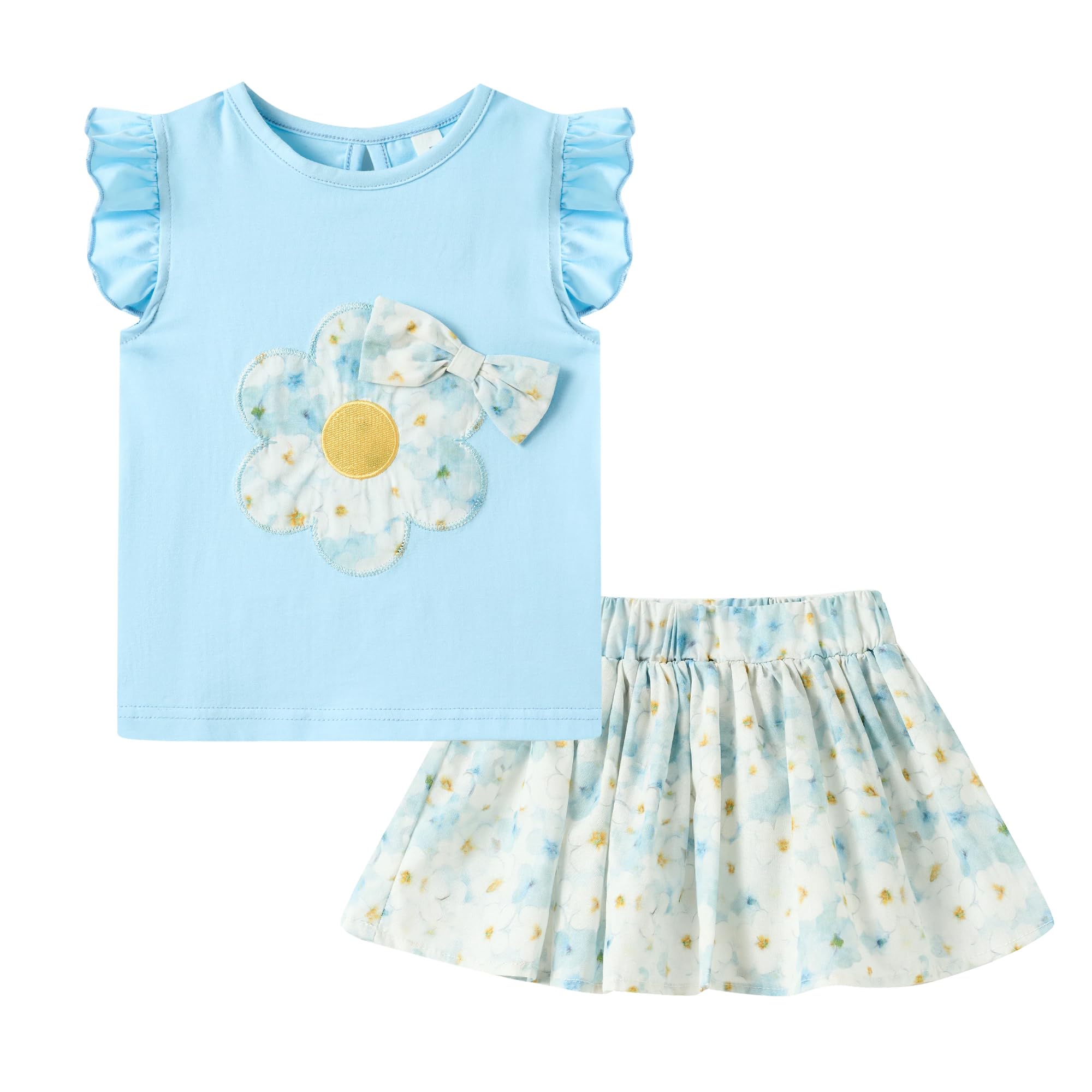 Mud Kingdom Girls Skirt Set 2 Piece Outfits Cute Cartoon Floral Summer Holiday