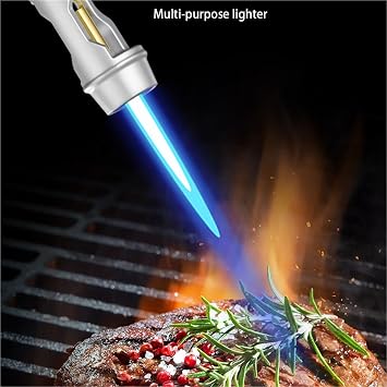 Metal windproof flame torch lighter, camping outdoor windproof straight flame lighter, refillable with butane gas, adjustable flame size, with safety lock, suitable for outdoor barbecue camping kitche