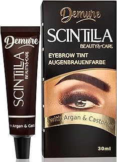 Demure Kit de Tinte de Cejas con Activador, 20+ Aplicaciones, El efecto dura hasta 4 Semanas, con Aceite de Argán y Aceite de Ricino (Omega 6, Carotenos, Vitaminas A, E, F) (3.0, Castaño Oscuro)