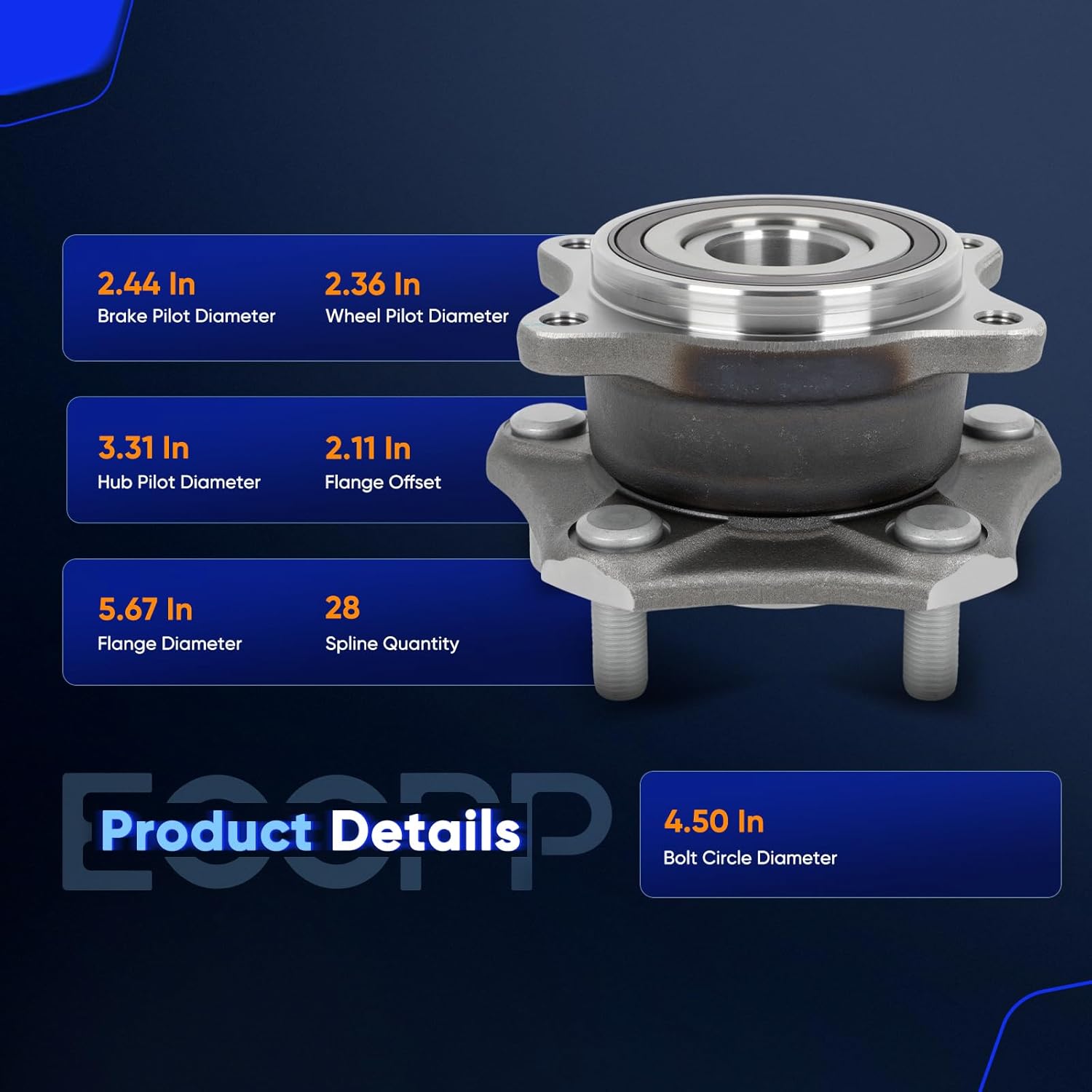 ECCPP Front Wheel Hub Bearing Assembly - Fits Suzuki Grand Vitara 2006-2013 (Front Or Rear), Suzuki Kizashi 2010-2013 AWD (Rear Only) - 5 Lugs W/ABS - 513290