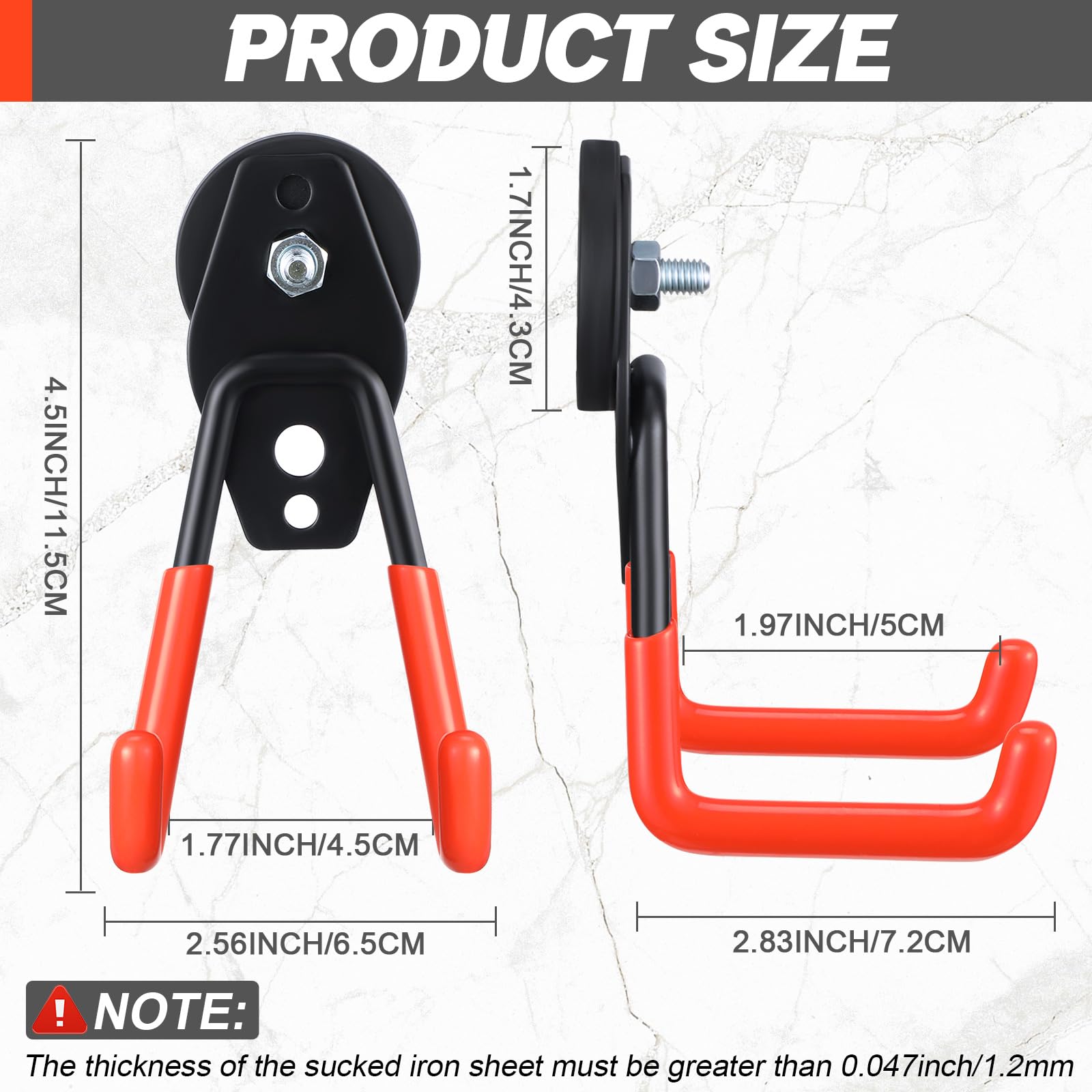 MAGXCENE Heavy Duty Magnetic Hooks – 3.46" Diameter, 45 Lbs Horizontal Pull, Rubber Coated, Anti-Slip, Extra Long, For Garage, Workshop, Metal Cabinets, Tools & Cordless Drills