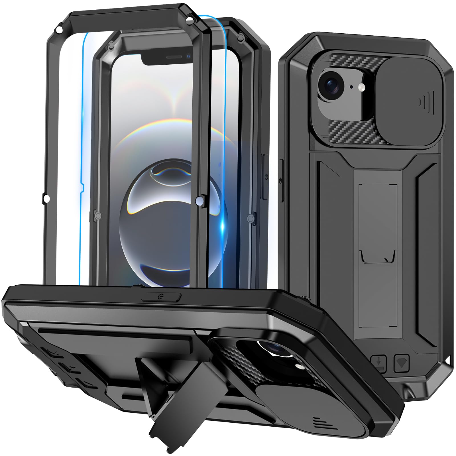 Miimall Custodia compatibile con iPhone 16e, PC [Cover Antiurto], [Cover Protezione 360] con [Protezione Pellicola], [Anello Magnetico], Case Protettiva Antigraffio per iPhone 16e, Blu