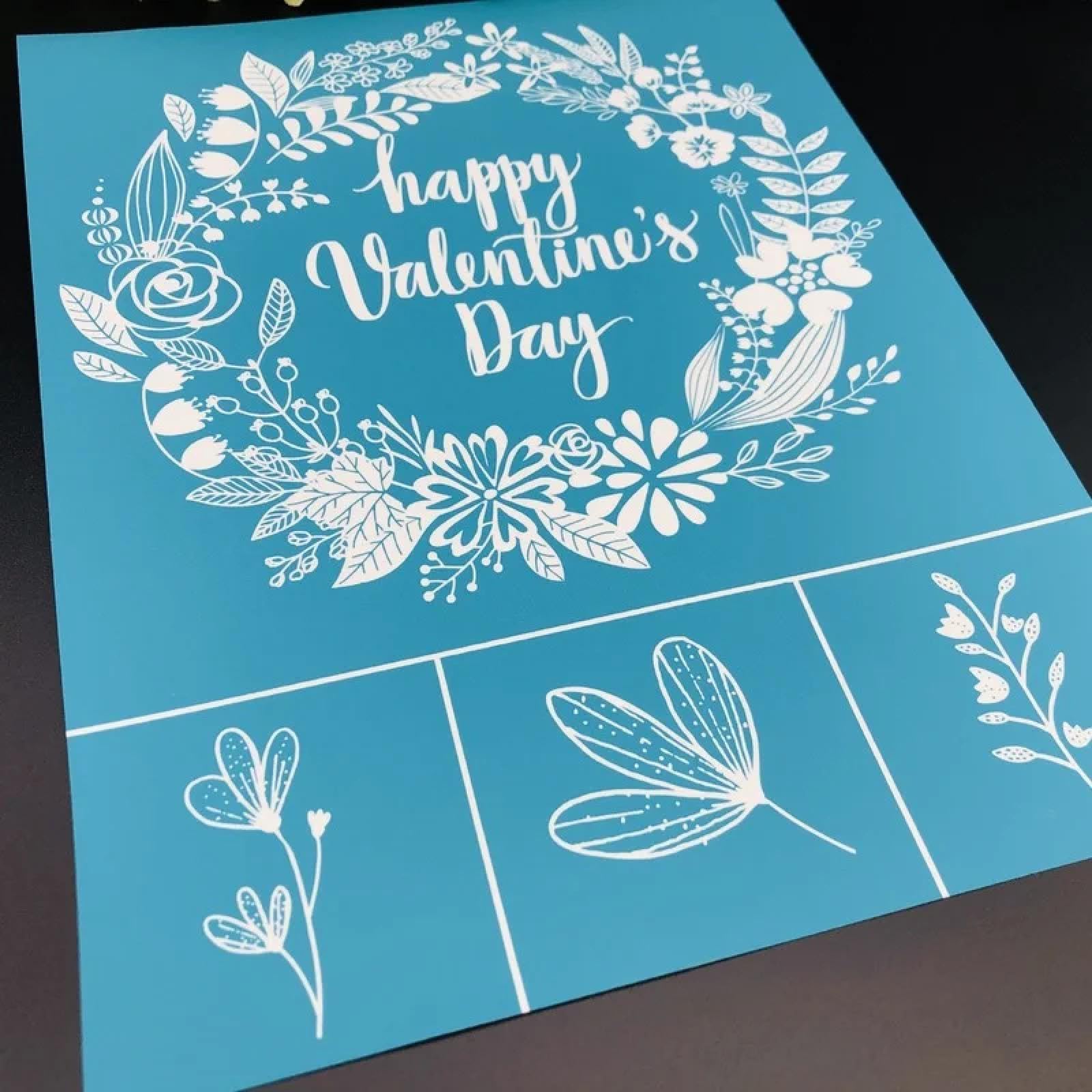 MANGOUSONG Screen Printing Kit,22x28cm Happy Valentine's Day Self-Adhesive Silk Screen Printing Stencil Reusable Mesh Transfer Washable for Painting