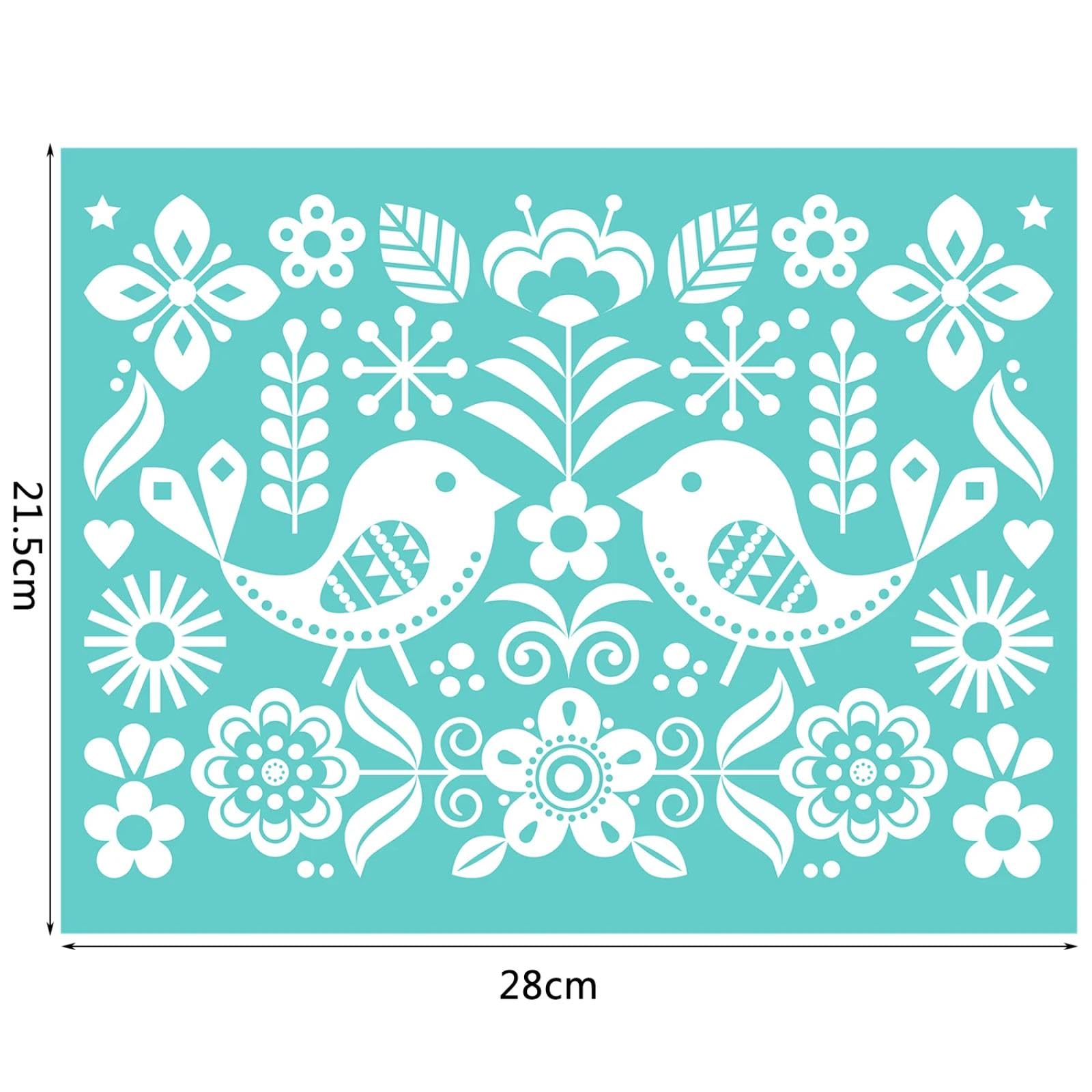 MANGOUSONG Screen Printing Kit,28x21.5cm Birds Silk Screen Stencils Reusable Silkscreen Print Kit for Printing Handbag Decoration Template ?Seal Tool