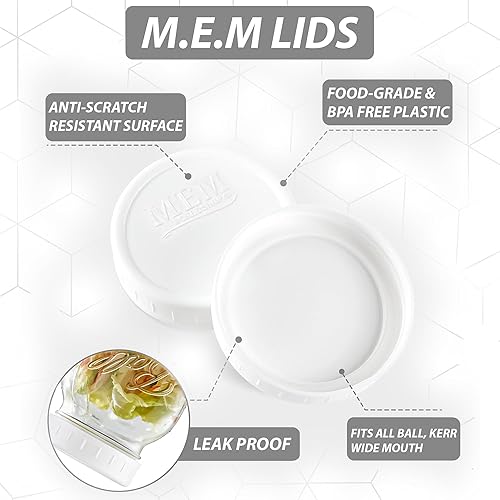 Miniatura 2 de Tarro Mason de boca ancha de 64 onzas  (1 paquete)  Tarro de boca ancha de 64 onzas de medio galón con tapa de plástico blanca M.E.M para