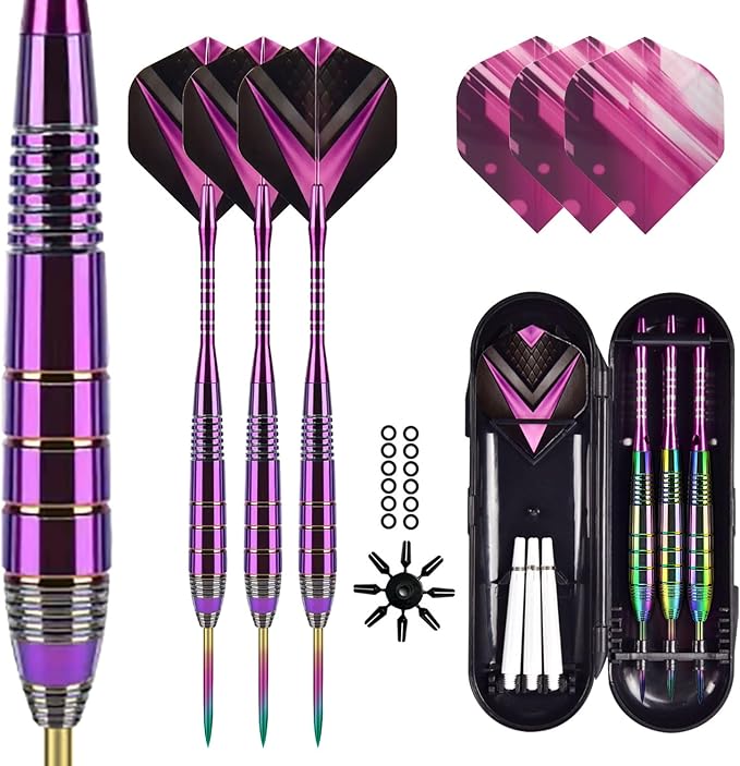 Darts Metal Tip Set 3 Aluminum Shaft Metal Dart Set Professional Darts Plastic Tip Sets + Extra 3 Dart Flights 3 Replace Plastic Shafts Beginner or Professional Darts
