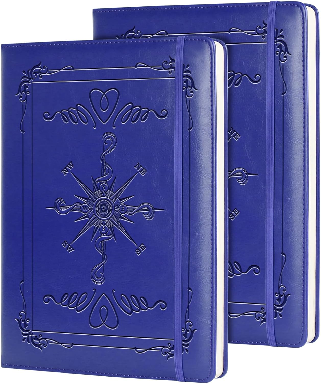Compass Gift Compass 2pcs PU Leather Notebook Journal for Men A5 Travel Notebook Compass Lined Journals for Office Daily Writing (2pcs compass-purple)