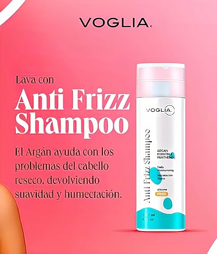 Miniatura 2 de Voglia Champú Anti-Frizz Argán Queratina Pantenol Hidratación Diaria e Hidratación