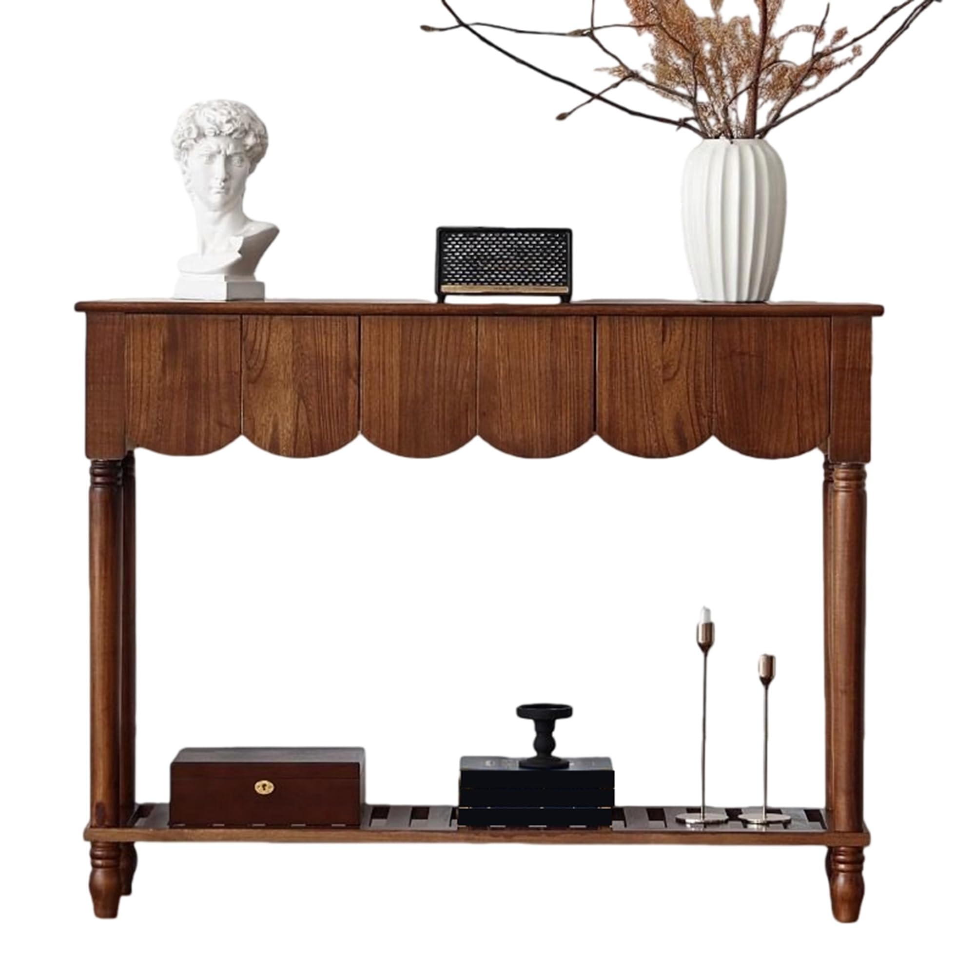 Mesa consola con cajón de madera maciza para entrada y vestíbulo estrecho