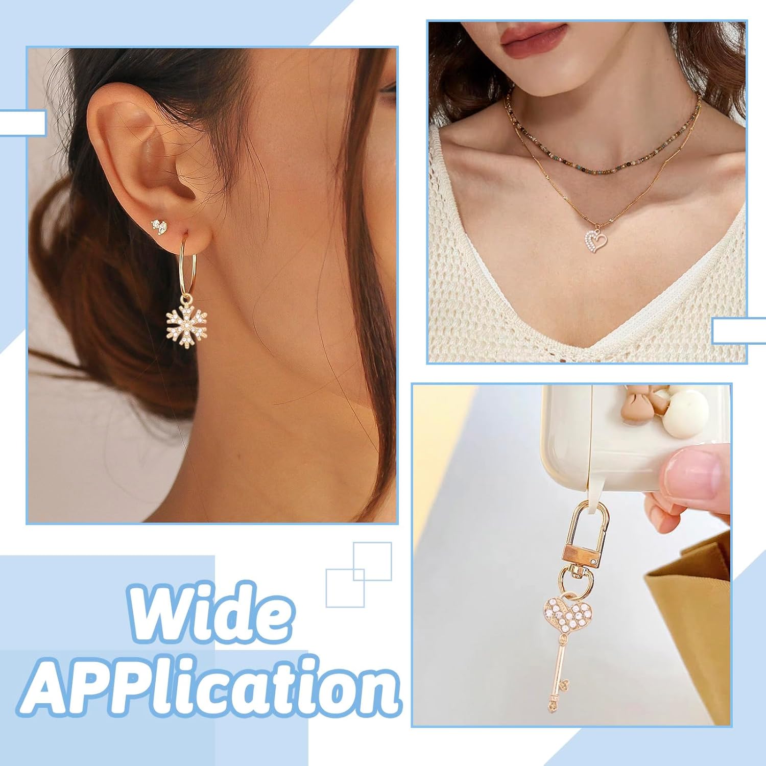 Cheriswelry 26Pcs Gold Plated Alloy Rhinestone Charms Heart Key Butterfly Flower Cherry Star Moon Pendants for 16.5-36mm 13 Style DIY Necklace Bracelet Earring Jewelry Making - Image 4