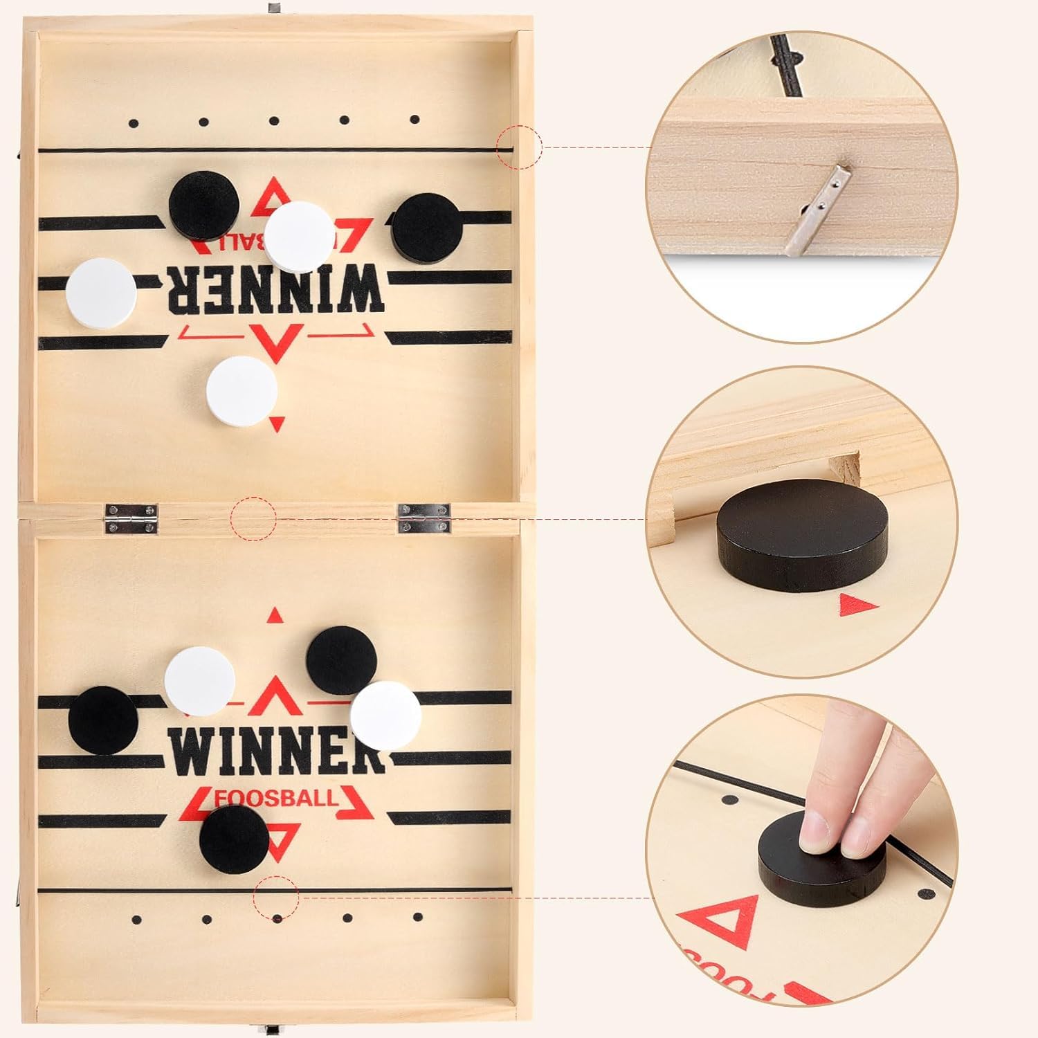 Faltbar Hockey Brettspiel, 2 in 1 Tischhockey Katapult Brettspiel Holz, Fast Sling Puck Game, Portable Schachbrett, Brettspiele für Zwei Spieler with 16 Farben Wasserfarben Set, 6 Stücke Malschablonen