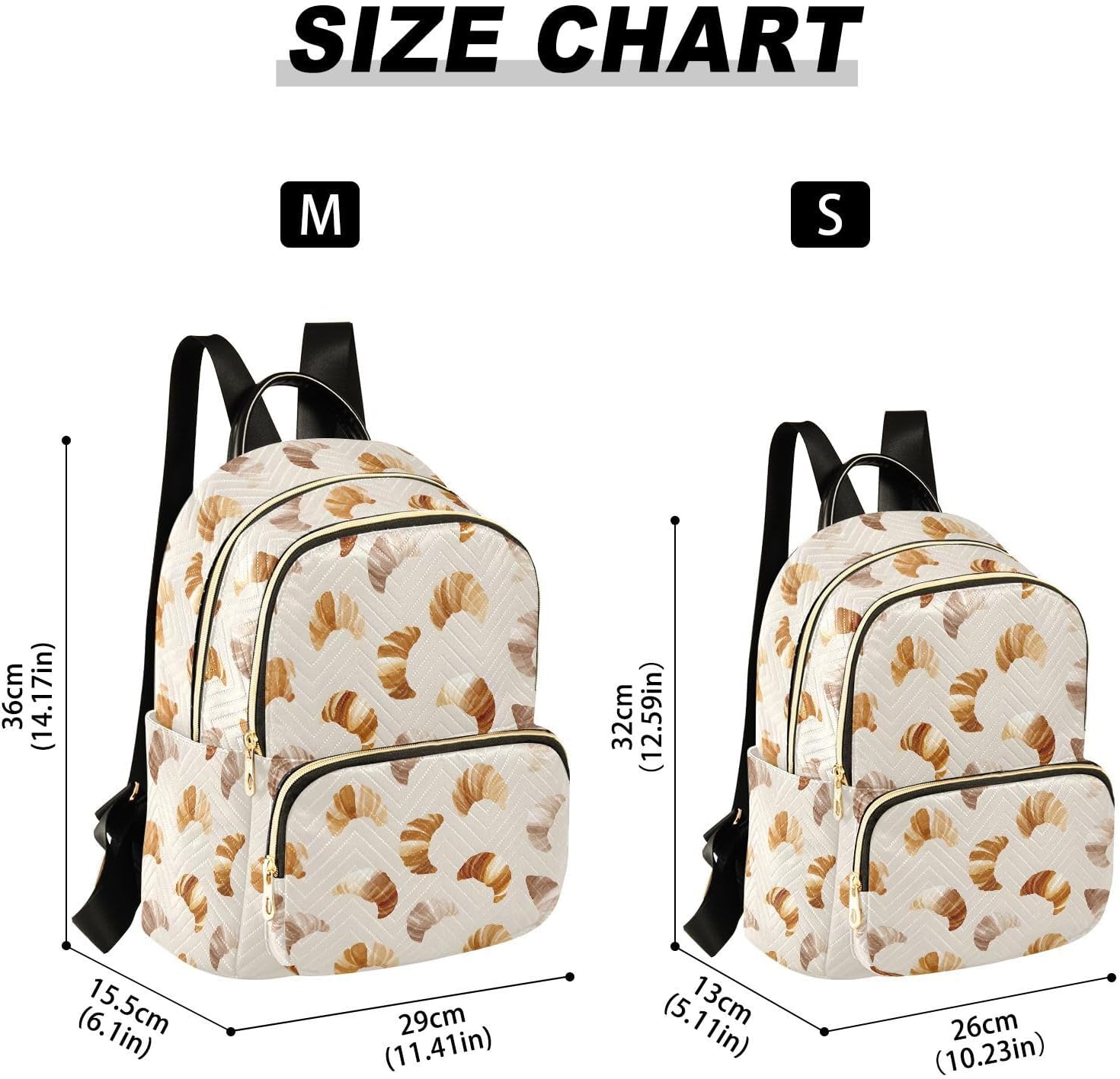 Brown Gray Croissant Bread Backpack Purse for Women Shoulder Bag Fashion Daypack Ladies Handbag Lightweight Travel Bag Rucksack