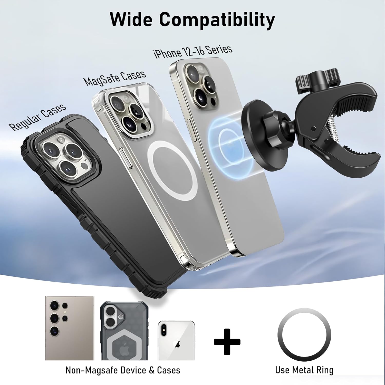 Magnetic Phone Holder Clamp Mount – 20 x N52 Strong Magnet Mount for Gym, Spin Bike (Fits Peloton), Treadmill, Stroller, Golf Cart, Shopping Cart – Compatible with Mag-Safe iPhone 12-17 Series - Image 3