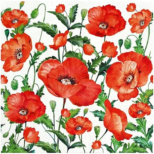 AM Décor - 20 servilletas de papel suaves de 3 capas de papel de papel de Decoupage de 13 x 13 pulgadas (desplegadas) (Flanders Poppy, 13 x 13