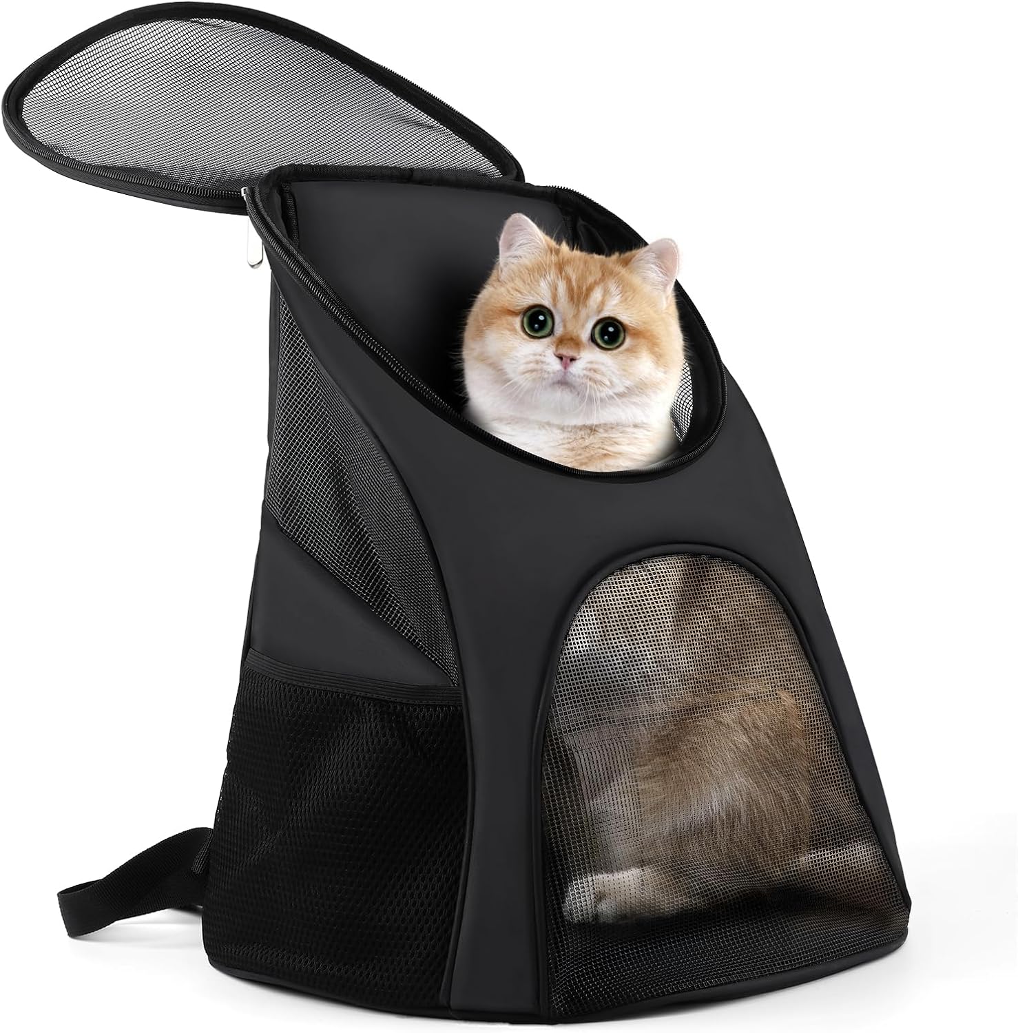 Dog Carrier Backpack Breathable for Small Pets/Cats/Puppies, Pet Carrier Bag with Mesh Ventilation, Safety Features and Cushion Back Support for Travel Hiking Camping Outdoor (Black-Larger Size)