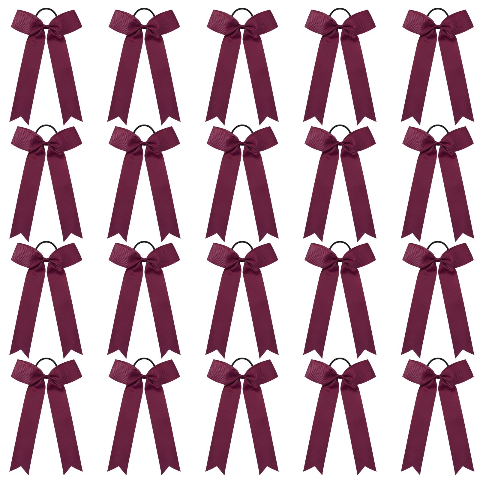 CEELGON 20 PCS College Style Cheer Bows Collegiate Long Tail Skinny Cheer Bow Elastic Hair Tie Bows for Teens Girls Softball Competition Sports Cheerleaders (Maroon)