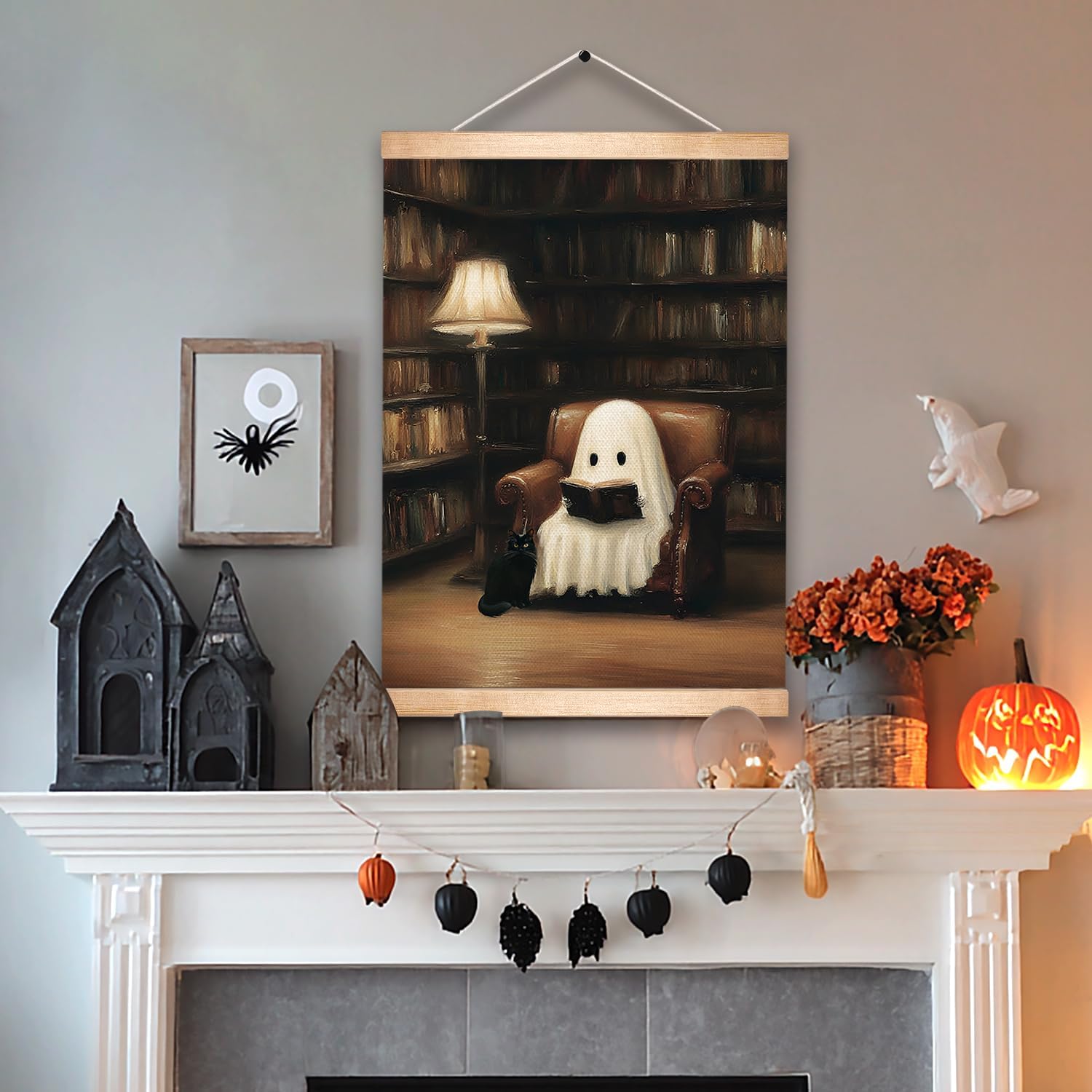 HEYJEEPER Vintage Ghost Wall Art Poster 14x18.5inch, Dark Academia Canvas Hanging Posters,Vintage Book Nook Decor for Library Bedroom Living Room,Gothic Home Decor,Unique Gift for Bookworm (BLK01) image 3