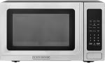 BLACK+DECKER EM036AB14 Micro-ondes numérique avec plateau tournant et porte à bouton-poussoir, verrou de sécurité enfant, acier inoxydable, 1,4 pi³