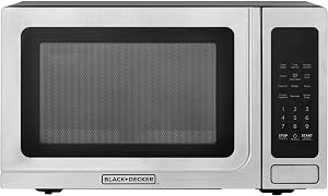 BLACK+DECKER EM036AB14 Digital Microwave Oven with Turntable Push-Button Door, Child Safety Lock, Stainless Steel, 1.4 Cu.ft