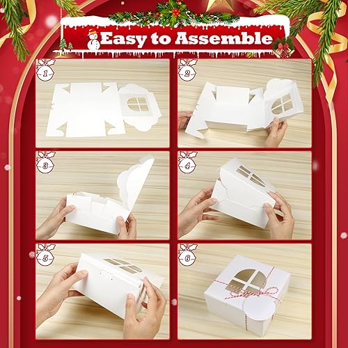 Vista 52 de COTOPHER 18 cajas de galletas de Navidad con ventana, cajas blancas de panadería de 4 x 4 x 2.5 pulgadas para regalo, mini cajas de pastel