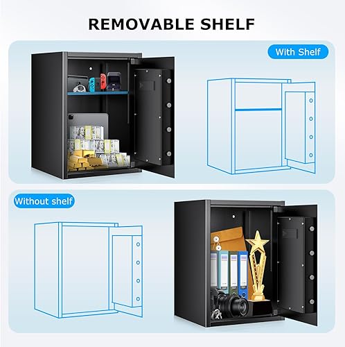 Miniatura 4 de Bonsaii Caja fuerte grande de 2.5 pies cúbicos para seguridad del hogar con teclado electrónico y estante extraíble, caja fuerte para documentos